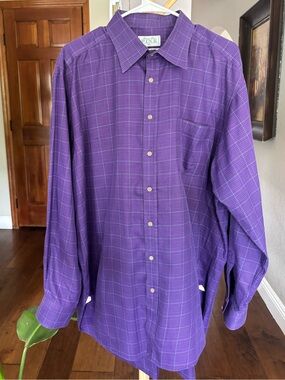 Thomas Pink Finest Twill Purple Glen Plaid Dress Shirt Men's XL